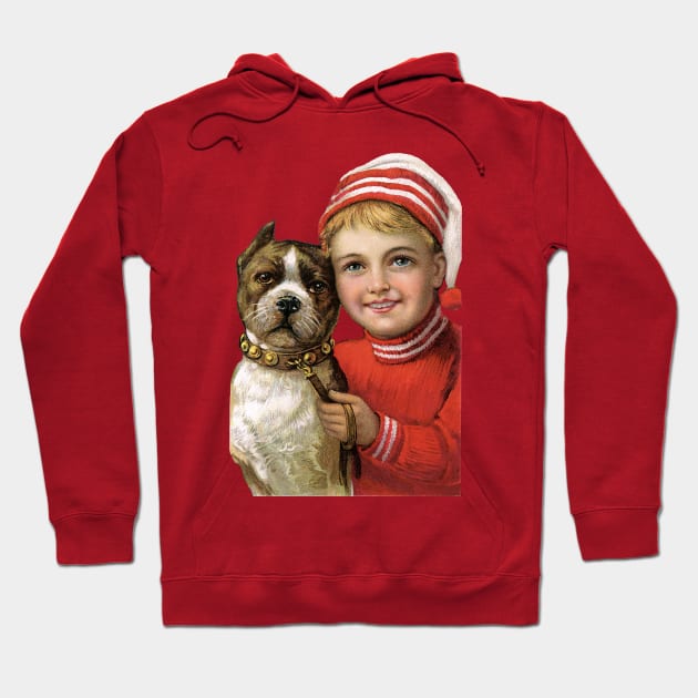 Little boy with Christmas Cap sitting by his pet terrier Hoodie by RedThorThreads